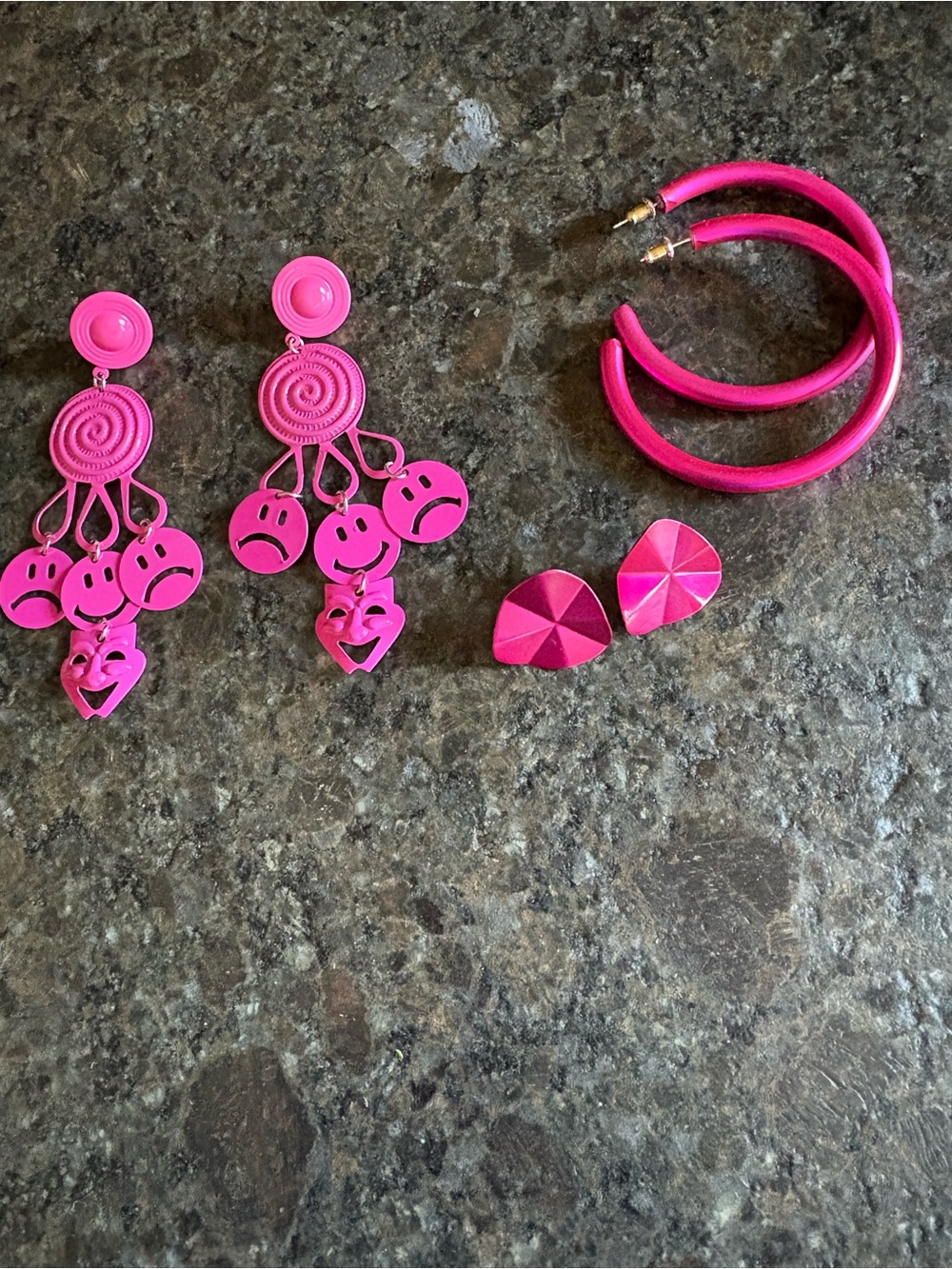 3 Pair Vintage Hot Pink Pierced Earrings